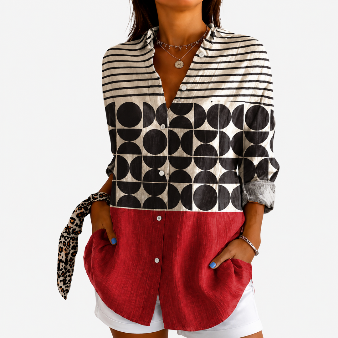 Retro Charm Colourblock Blouse