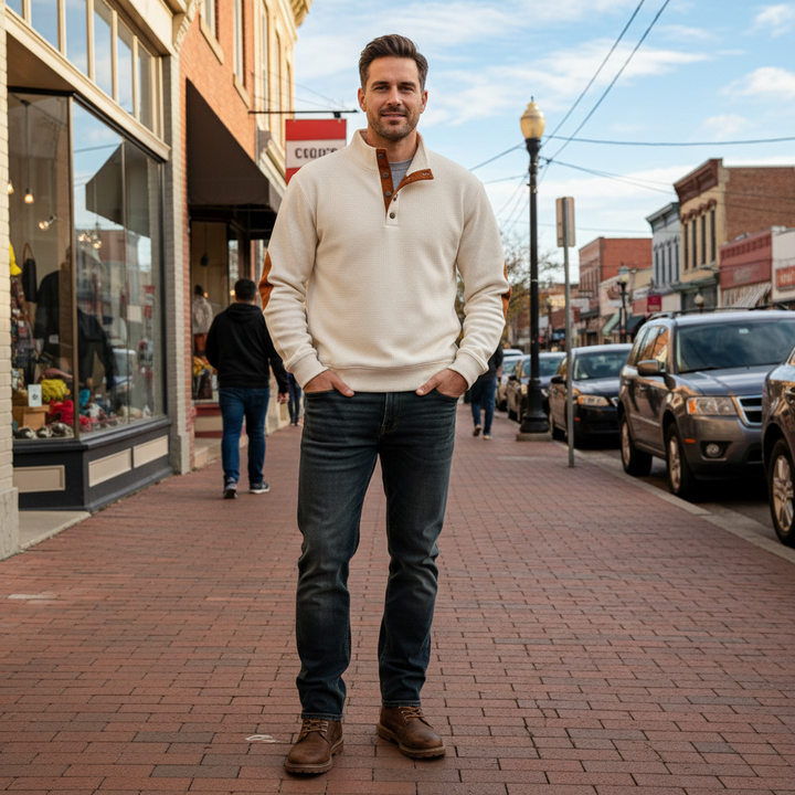 Noah - Outdoor Waffle Sweater with Stand Collar