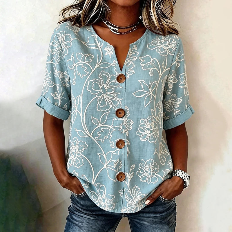 Élise™ | Vintage Floral Print Blouse