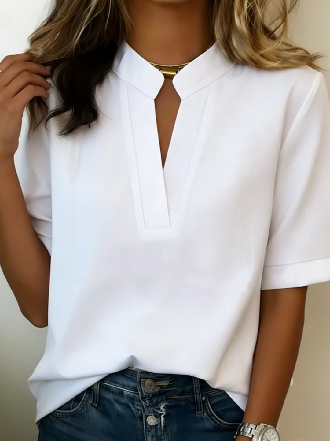 Élise | Elegant Short Sleeve V-Neck Blouse