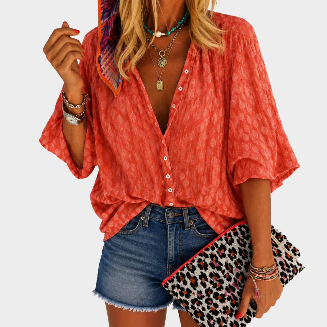 Coral Breeze Button Blouse