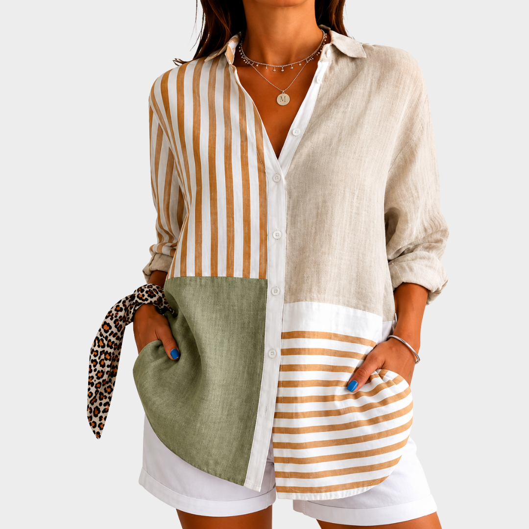 Coastal Harmony Patchwork Blouse