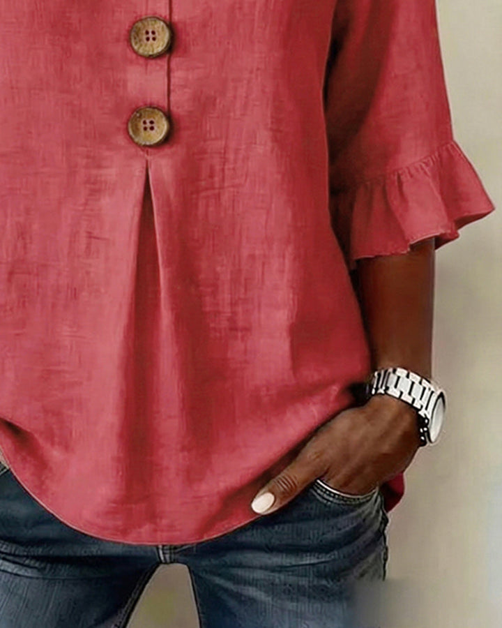 Sophia Blouses with Wooden Buttons and Ruffles