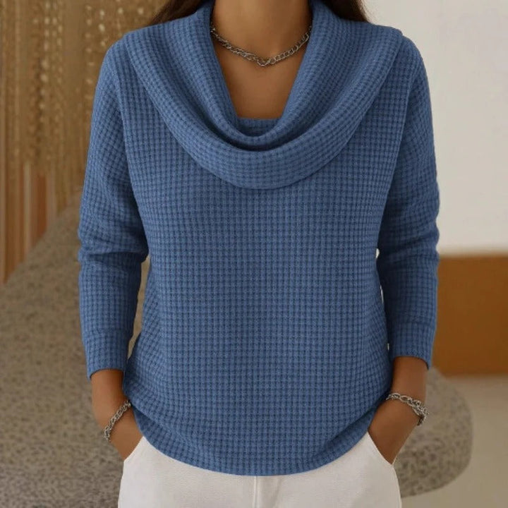Amber™ – Warm Waffle Sweater with Elegant Cowl Neck