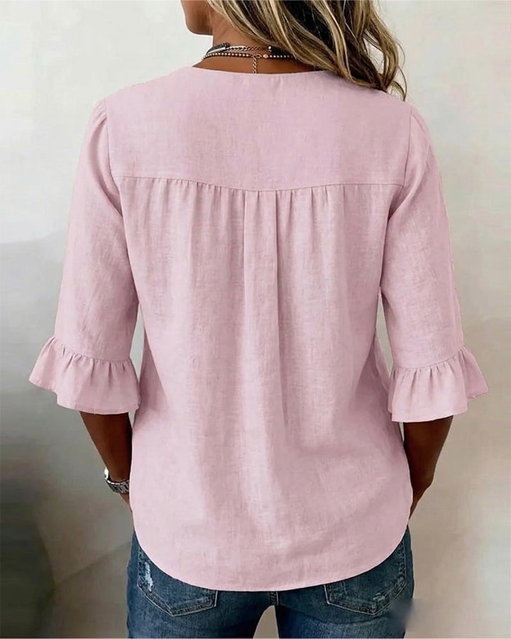 Sophia Blouses with Wooden Buttons and Ruffles