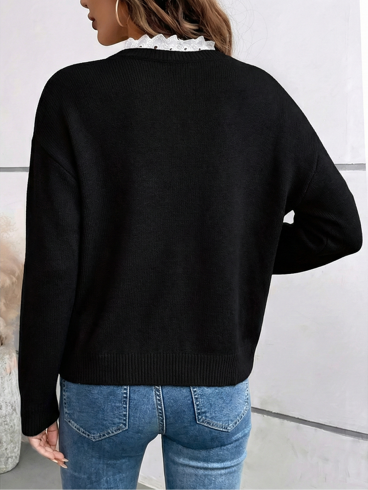 Elira Lace Collar Knit Blouse