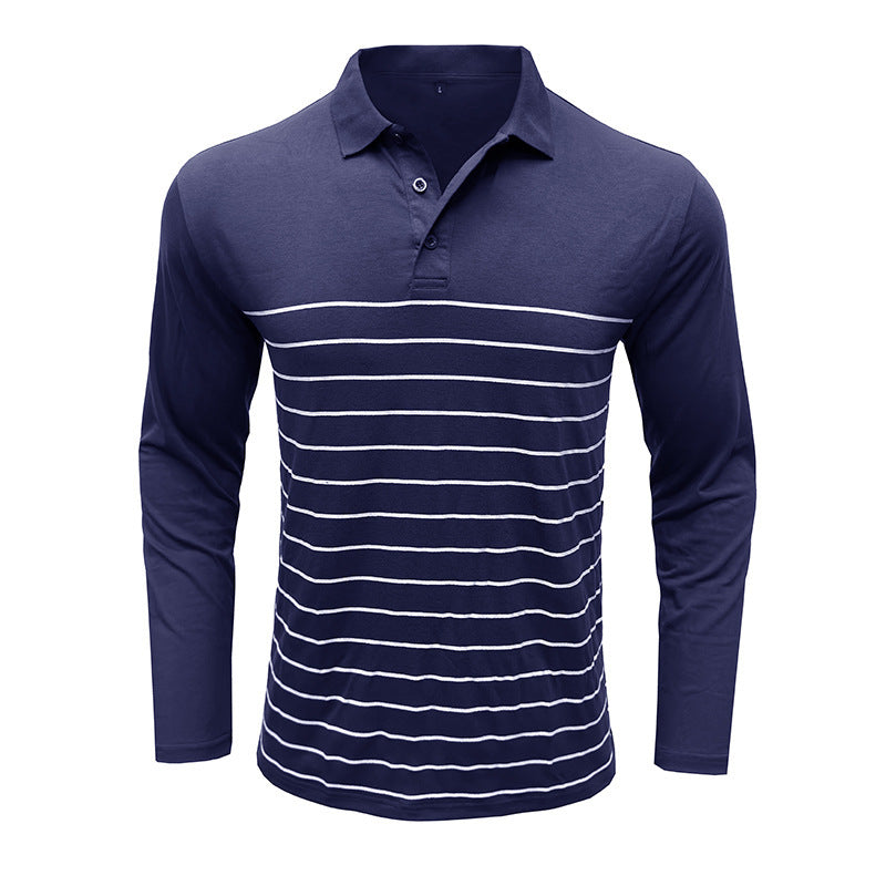 Men’s Polo Shirt with Long Sleeves and Striped Front