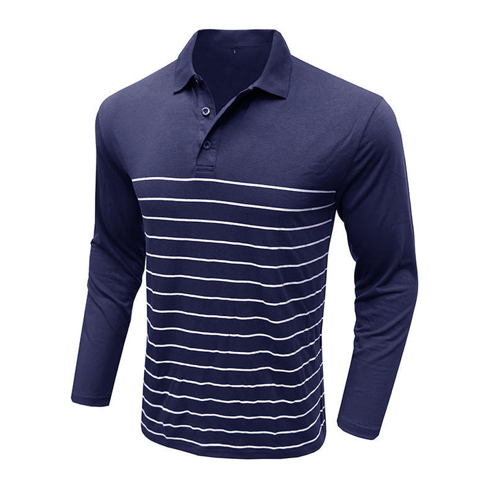 Men’s Polo Shirt with Long Sleeves and Striped Front
