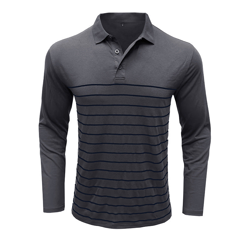 Men’s Polo Shirt with Long Sleeves and Striped Front