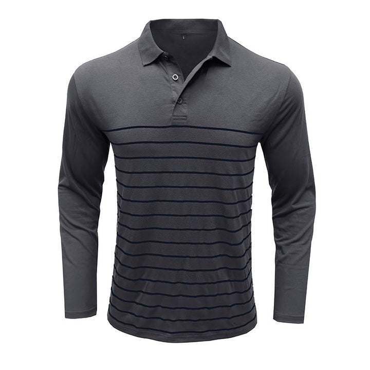 Men’s Polo Shirt with Long Sleeves and Striped Front