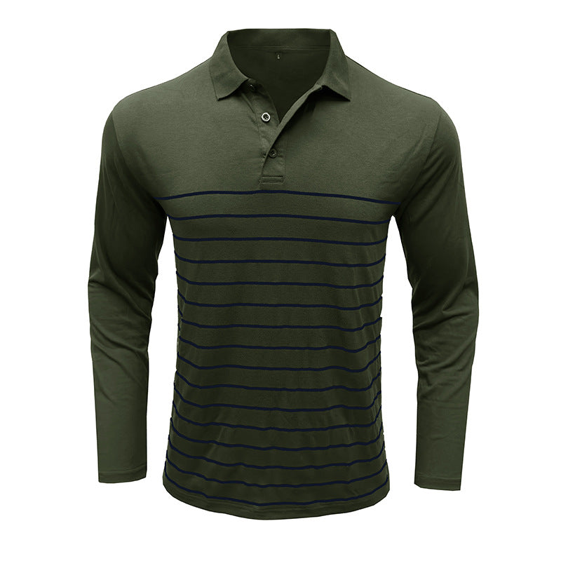 Men’s Polo Shirt with Long Sleeves and Striped Front