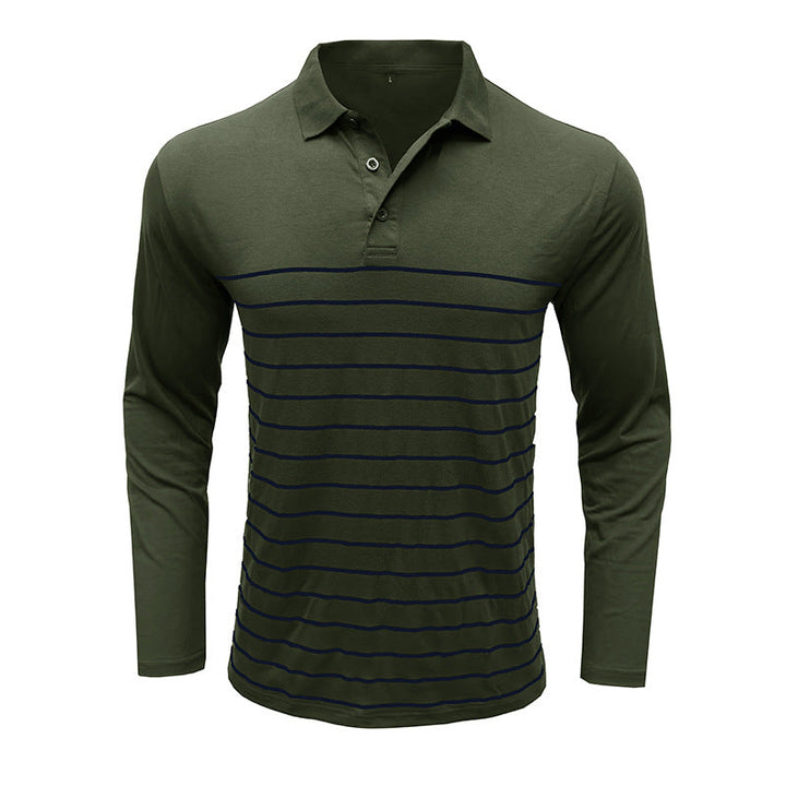 Men’s Polo Shirt with Long Sleeves and Striped Front