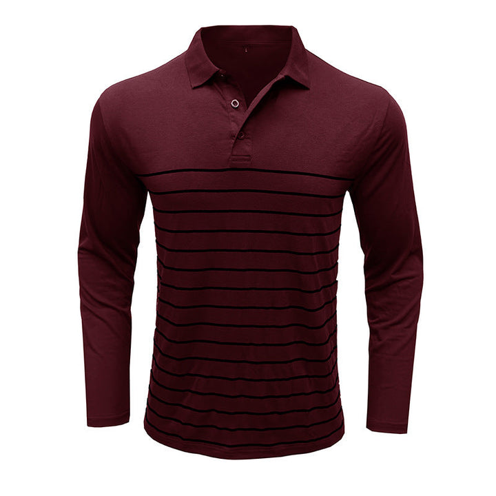 Men’s Polo Shirt with Long Sleeves and Striped Front