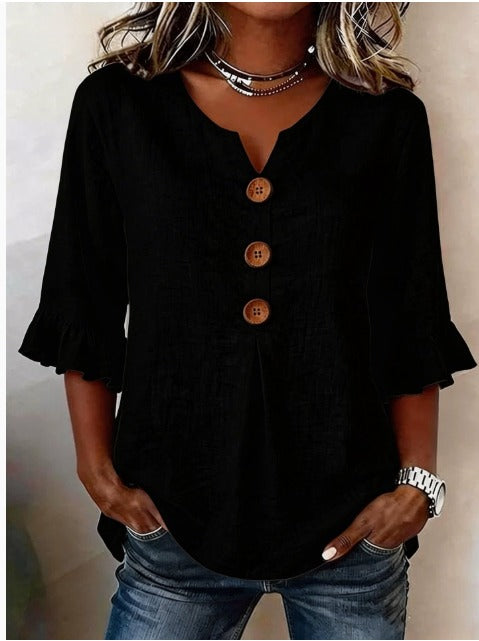Sophia Blouses with Wooden Buttons and Ruffles