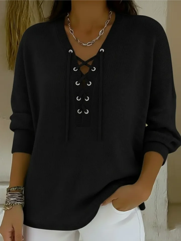 Celesyn | Refined Casual Lace-Up Sweater