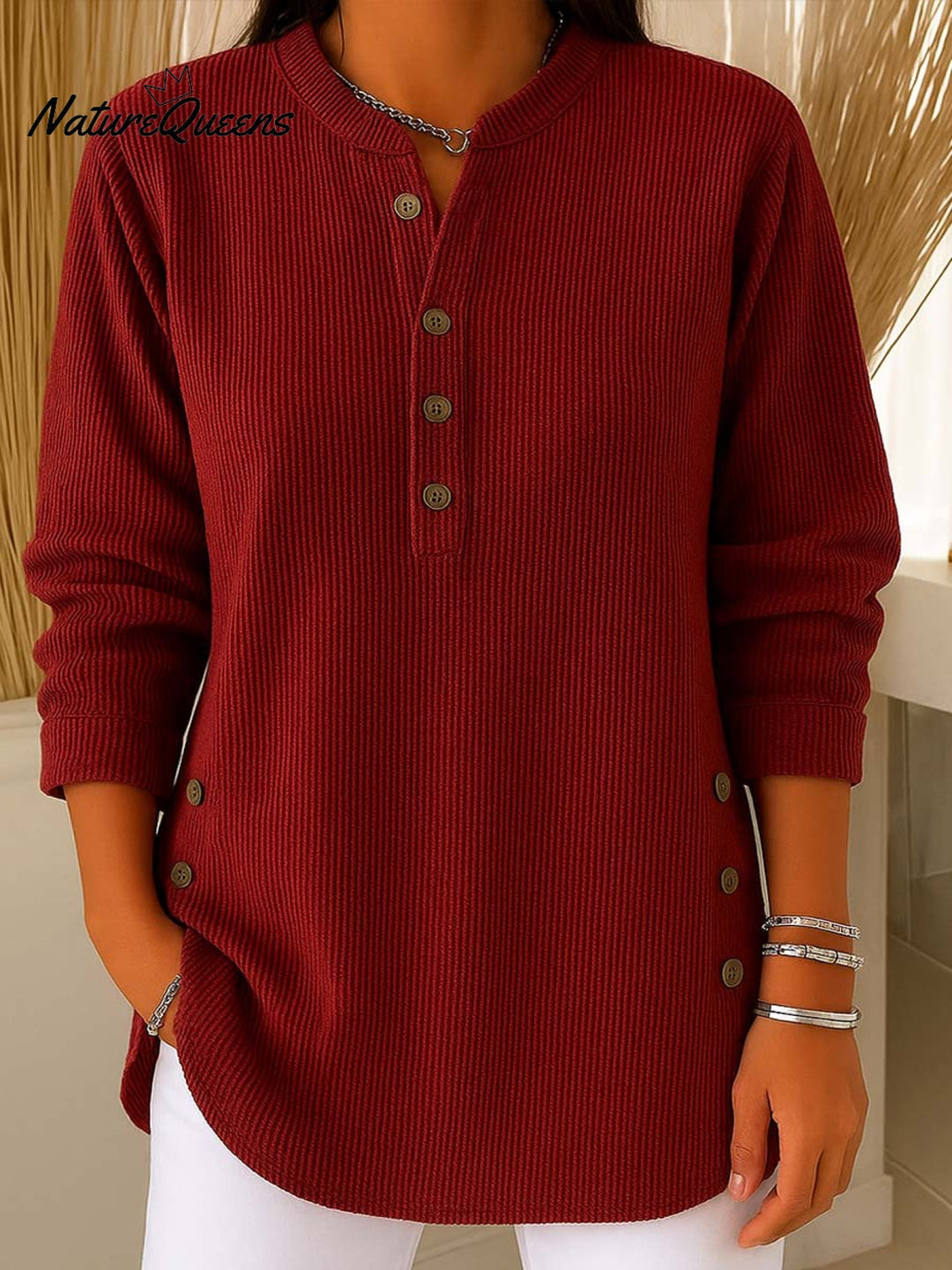 Women's plain knitted jumper, loose fit, long sleeves