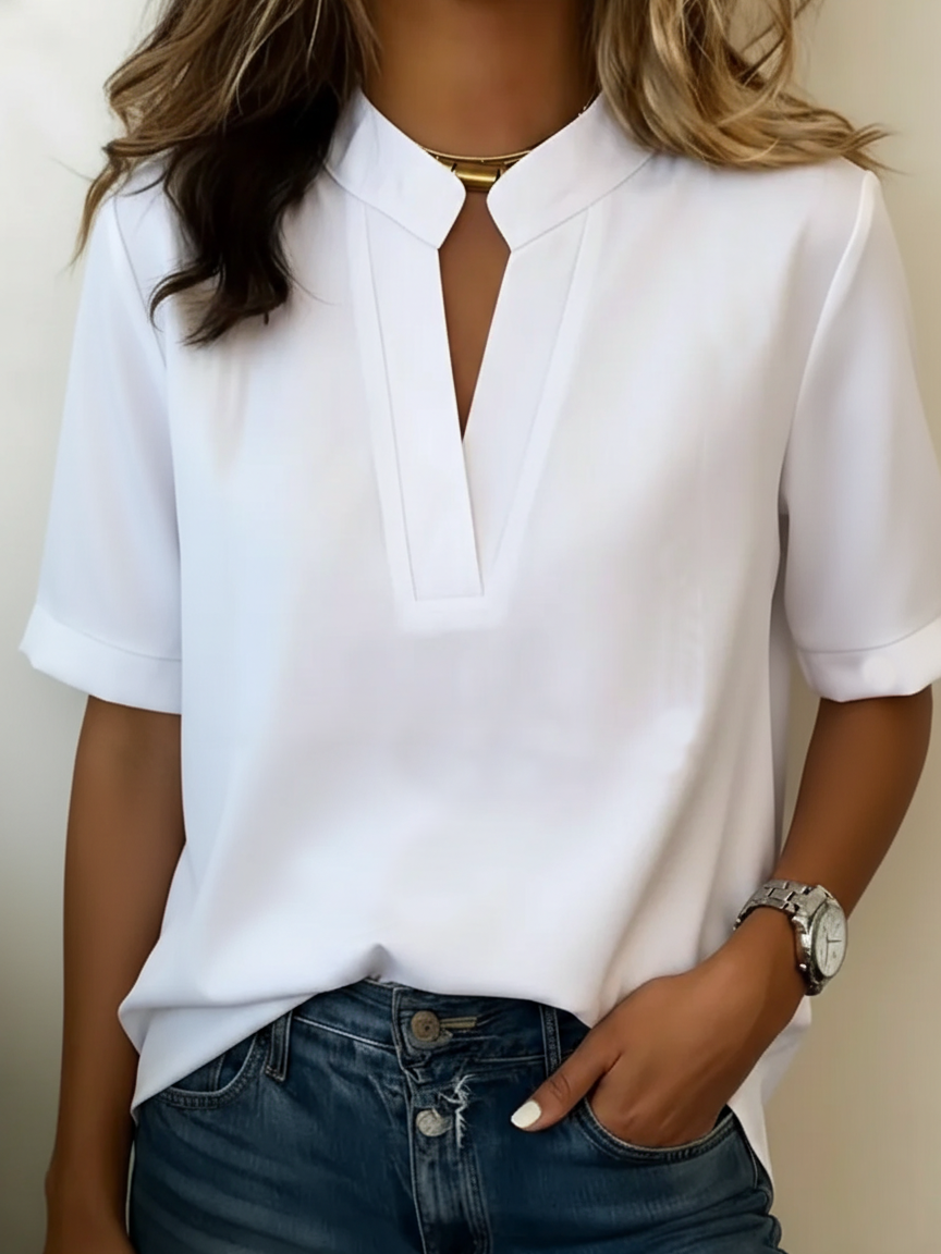 Élise | Elegant Short Sleeve V-Neck Blouse