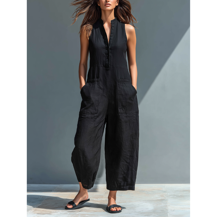 Sleeveless Linen Dungarees