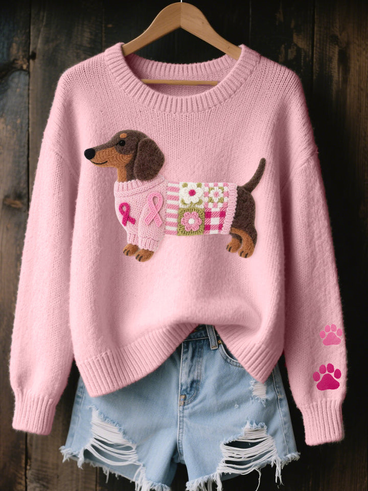 Naoni | Wool Felt Art Dachshund Pattern Knitted Sweater