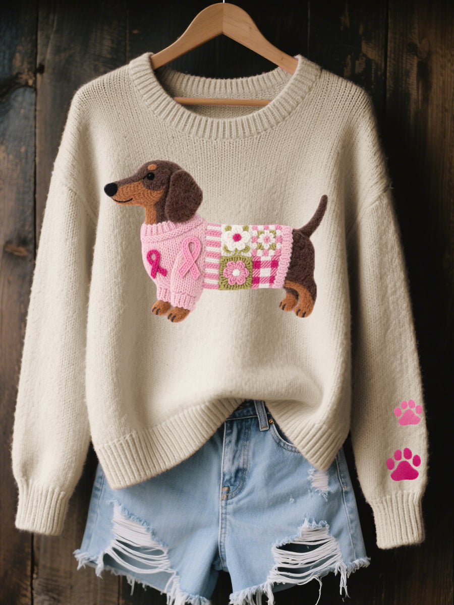 Naoni | Wool Felt Art Dachshund Pattern Knitted Sweater